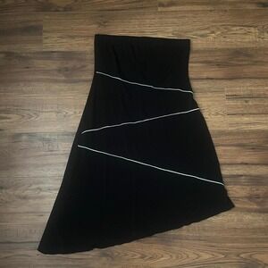 Y2K Asymmetrical Black Midi Skirt Contrast Stitch Women M Goth Whimsygoth 2000s‎